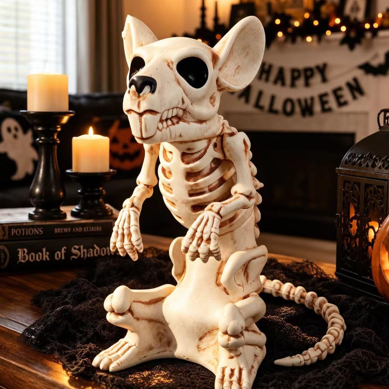 Spooky Halloween Decorations Skeleton Rat Prop 9 Inch Latex Mouse Skeleton Vintage Animal Skull Rodent Creepy Cemetery Yard and Tabletop Decor