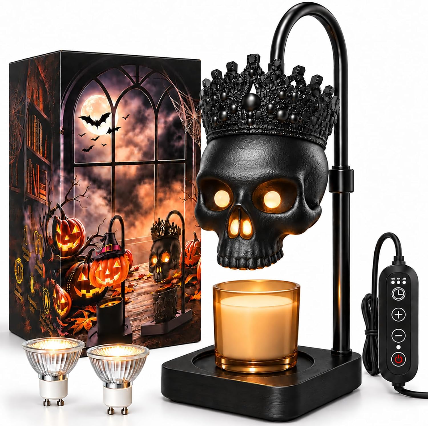 Skull Candle Warmer Lamp with Timer and Dimmer for Gothic Halloween Decor