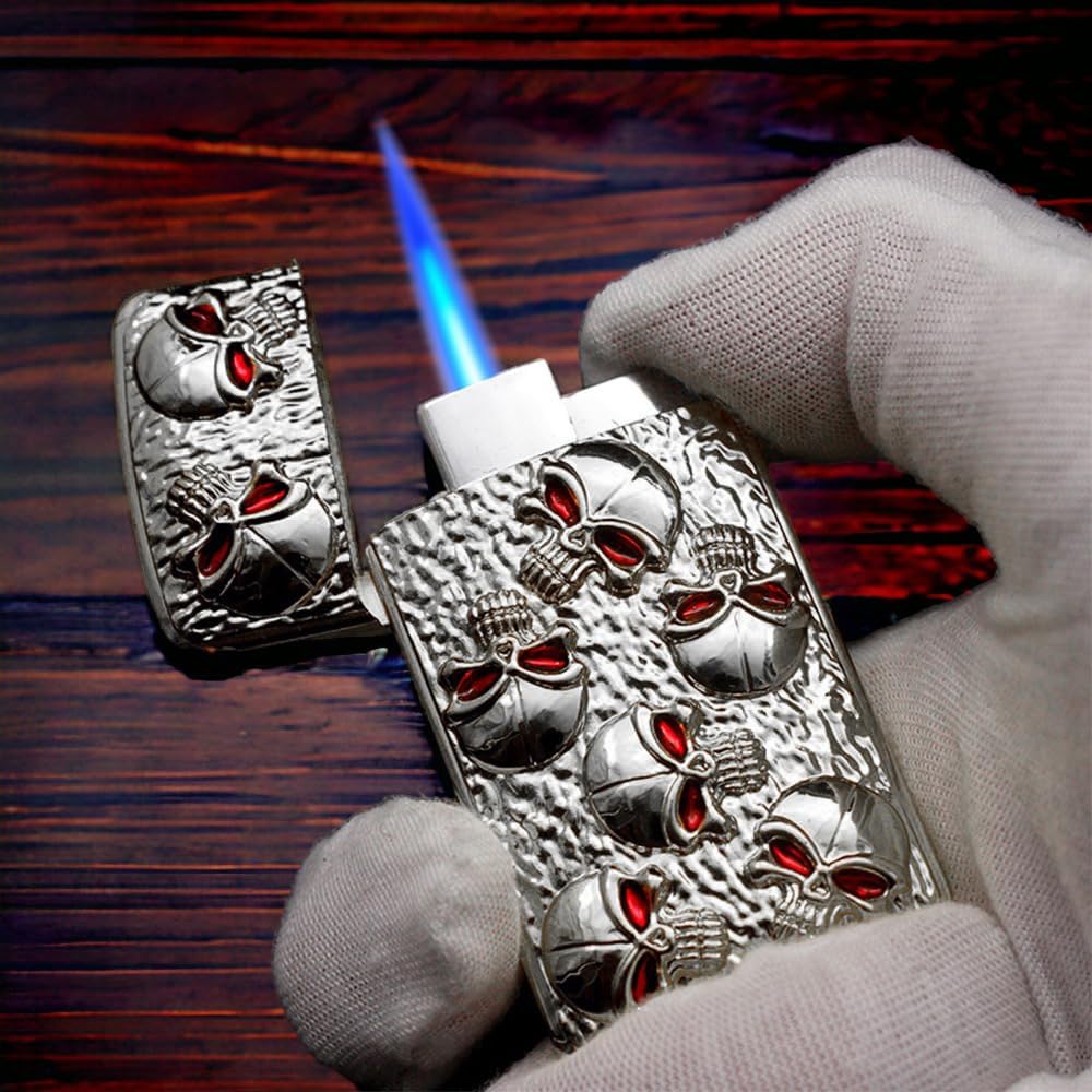 Skull Shaped Lighter, Refillable Butane Lighter, Metal Windproof Flame, Butane Soft Flame