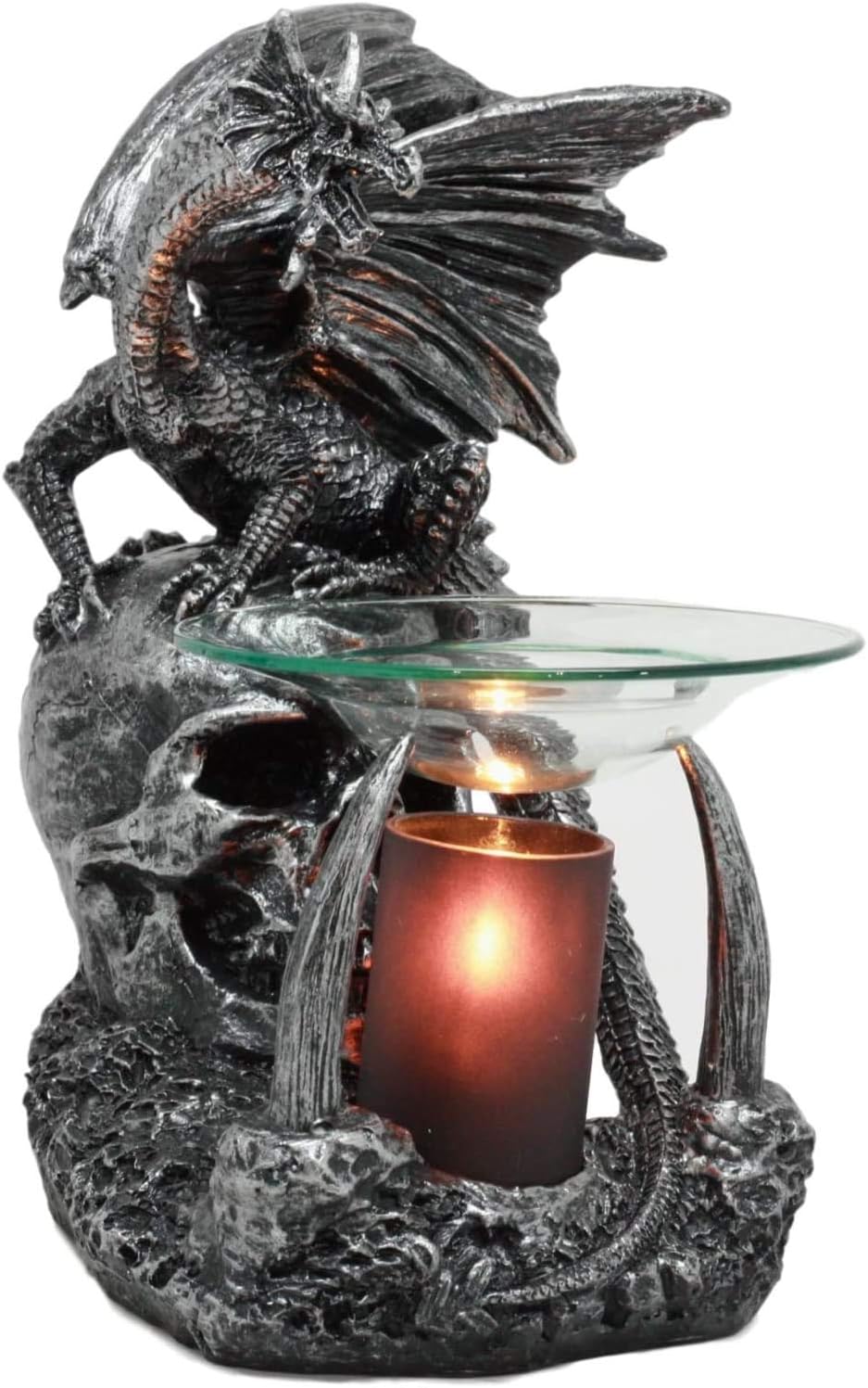 Gothic Ossuary Sabretooth Skull Graveyard Dragon Electric Oil Burner Or Tart Warmer Decor Statue 8.5" Tall Home Fragrance Aroma Accessory Fantasy Dungeons and Dragons Macabre Figurine