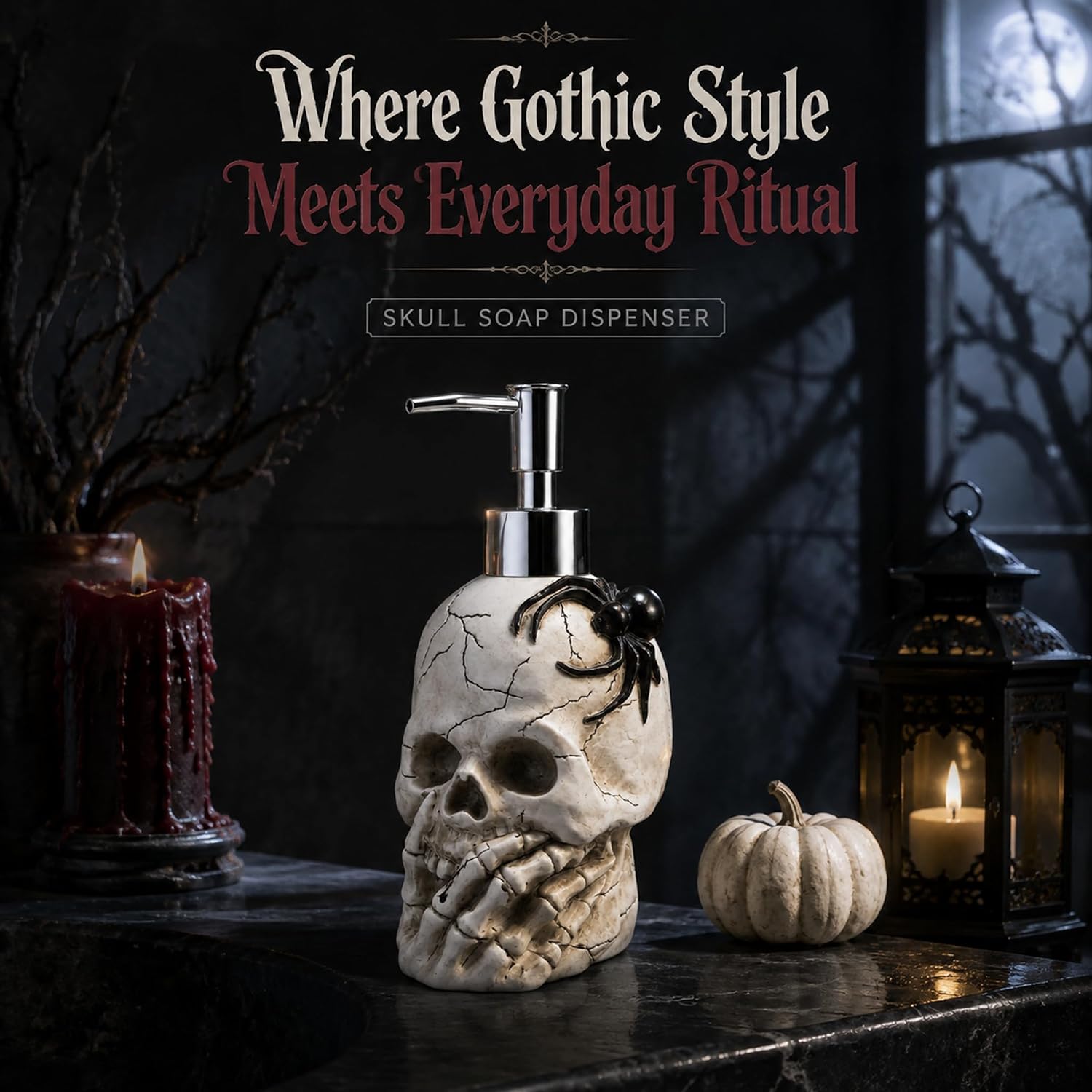Skull Halloween Soap Dispenser Bathroom,Gothic Holiday Decor