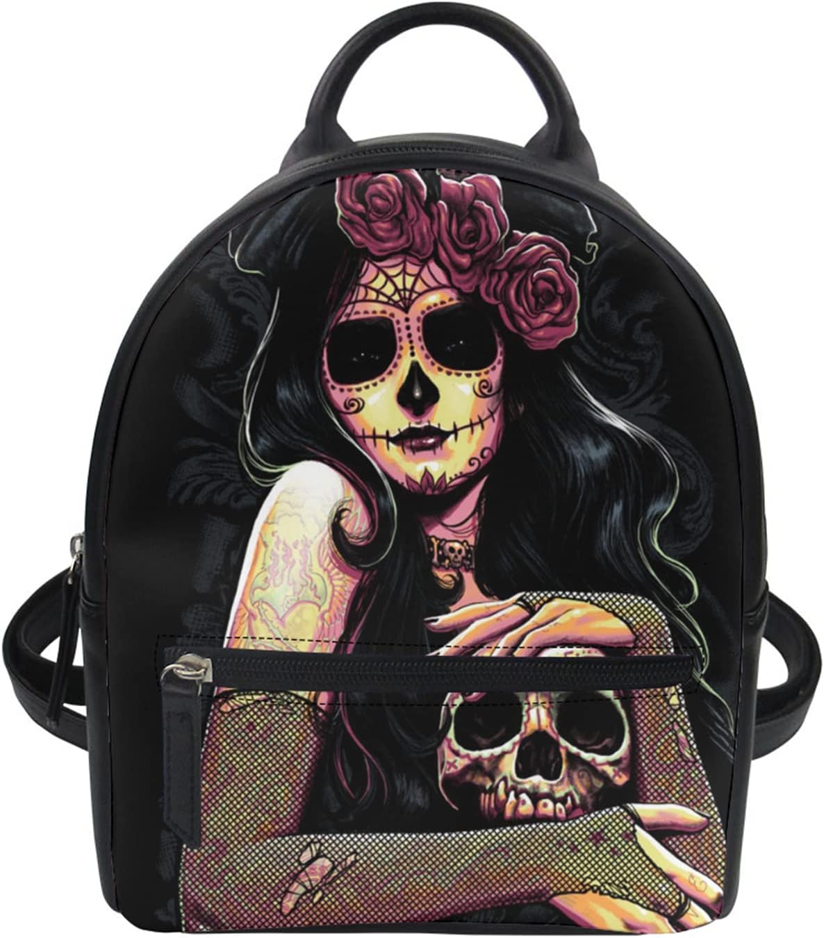 Fashion Women's Mini Backpack Purse Cool Cartoon Skull Printed Pu Leather Rucksack