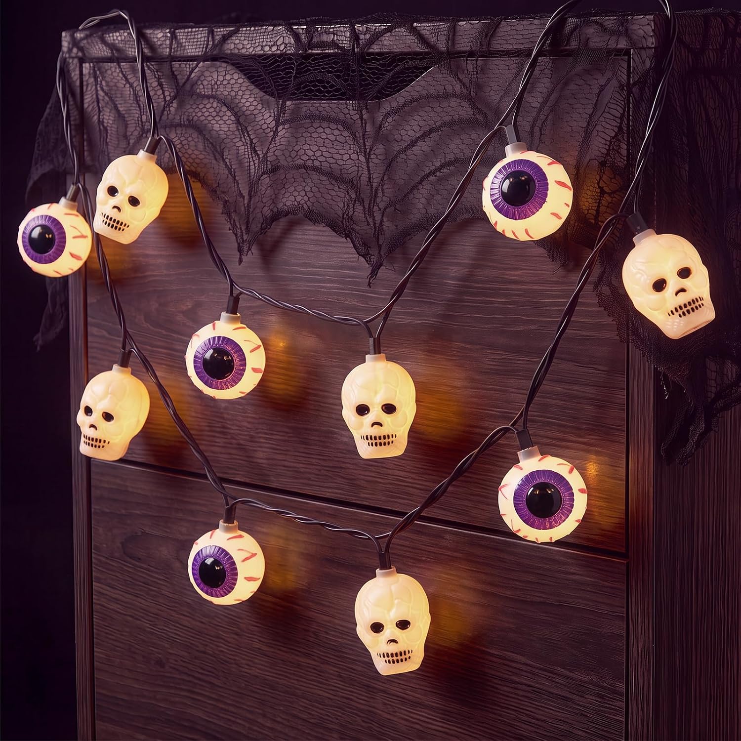 12FT Halloween String Lights with 20 LED Eyeball Skull Lights