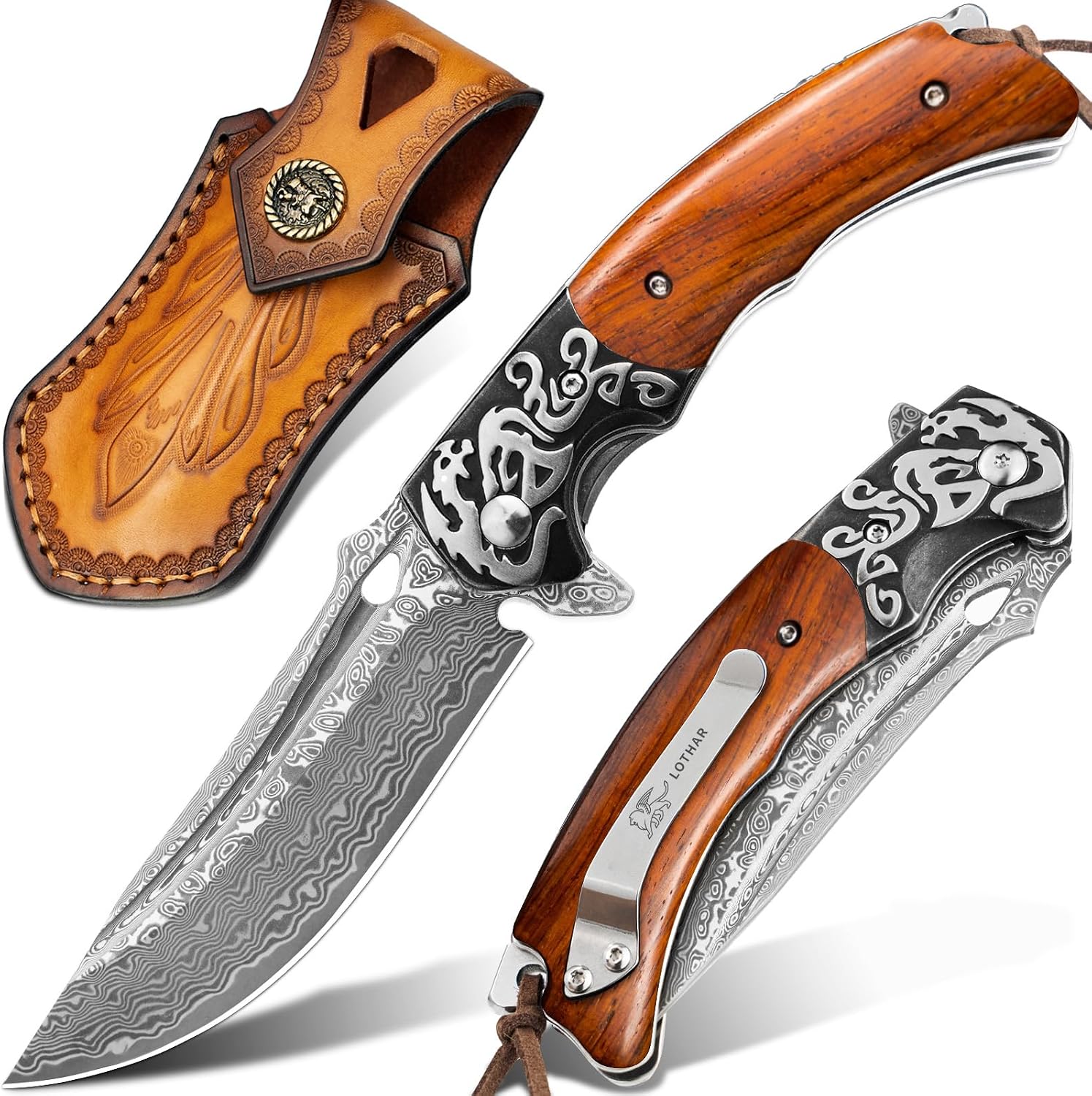 Damascus Pocket Knife, Men Gifts for Birthday, Christmas