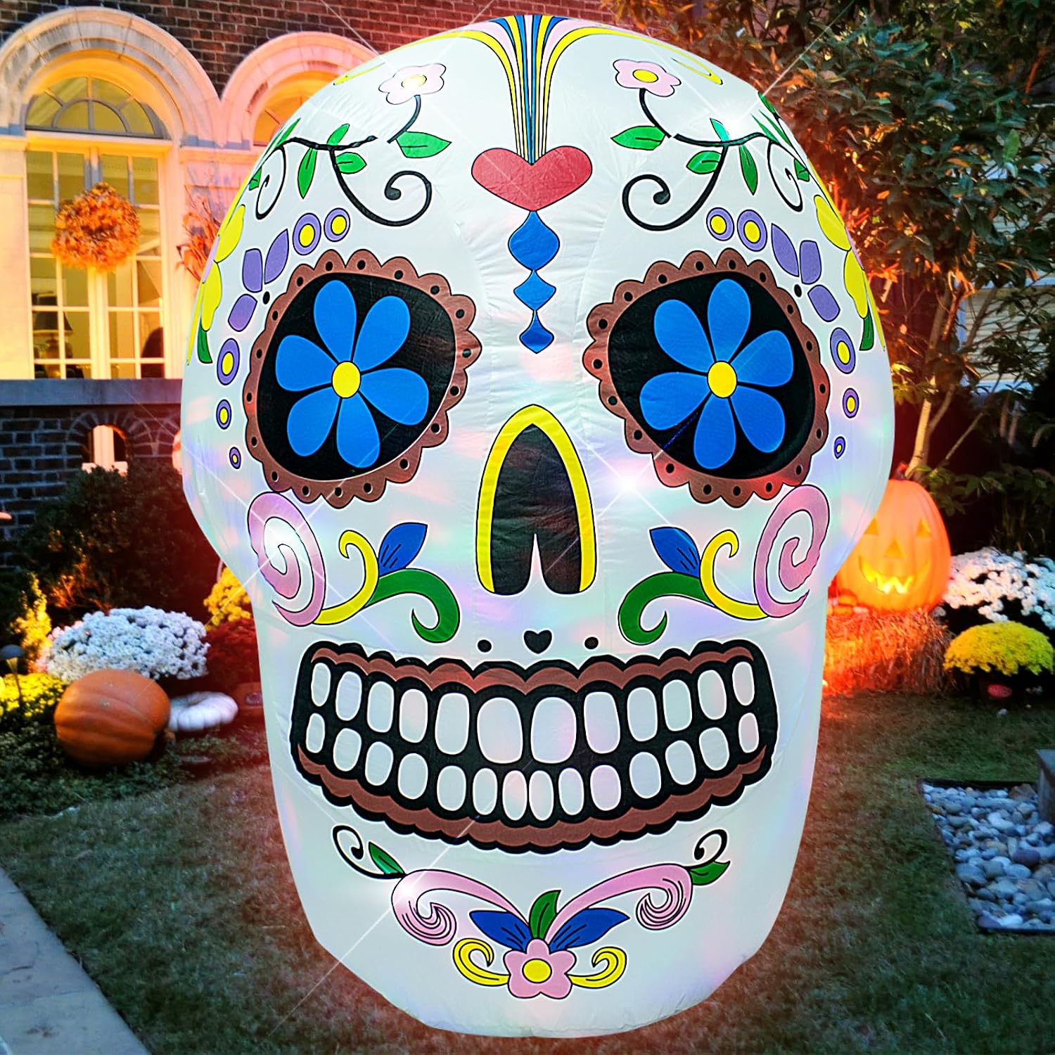 Colorful Skull Halloween Inflatable Built-in LED Lights