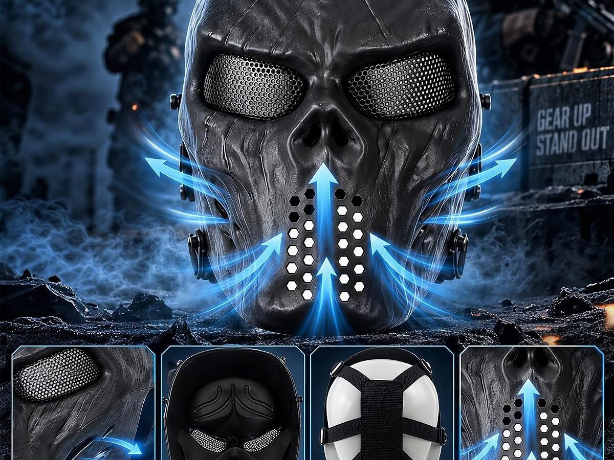 Scary Halloween Ghost Tactical Skeleton Mask with Metal Mesh Eye Protection