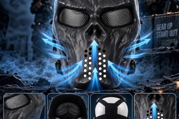 Scary Halloween Ghost Tactical Skeleton Mask with Metal Mesh Eye Protection
