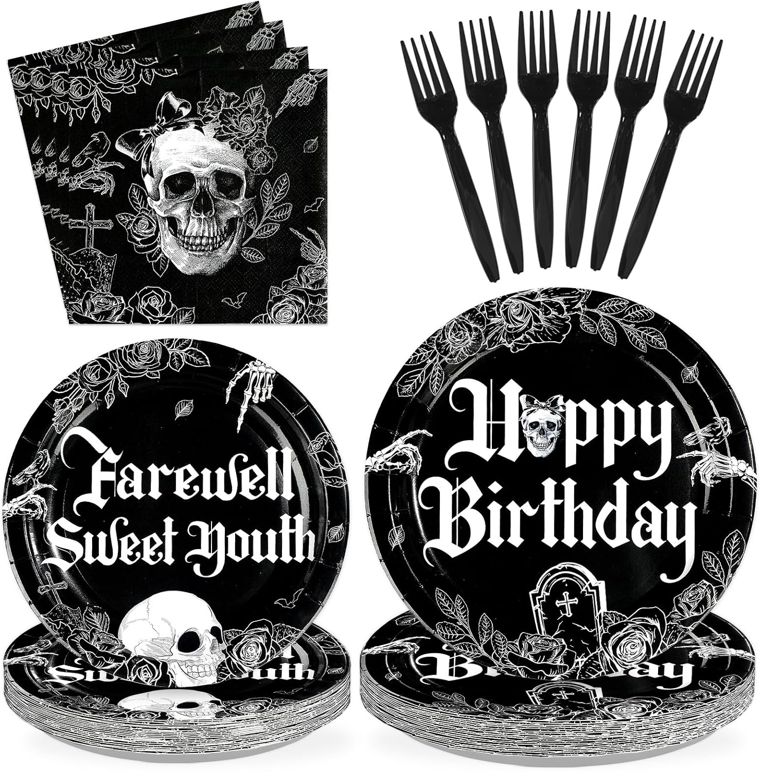 96 Pcs Gothic Birthday Party Decorations for Girls Boys Serves 24
