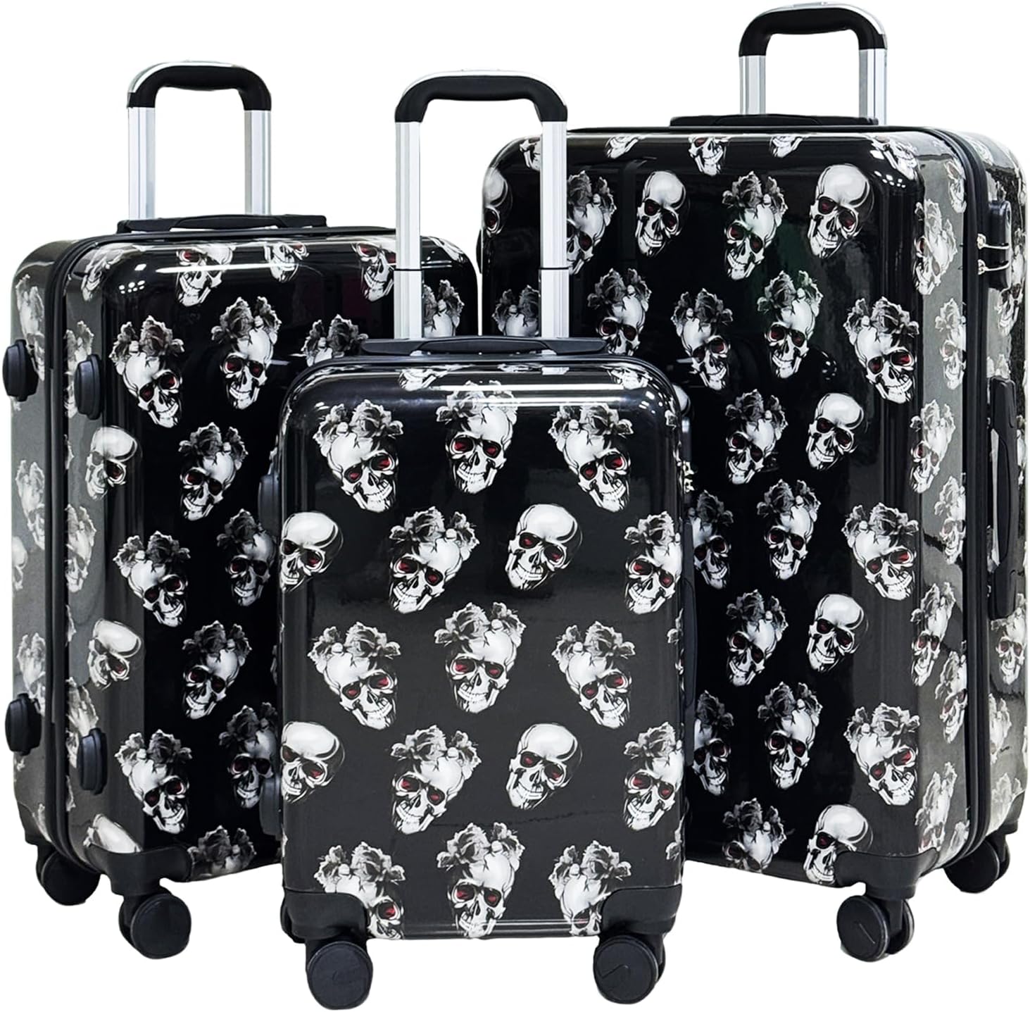 Skull Print Hardshell Luggage Suitcase Set (Skull Black 3 Piece (20"/24"/28"​))