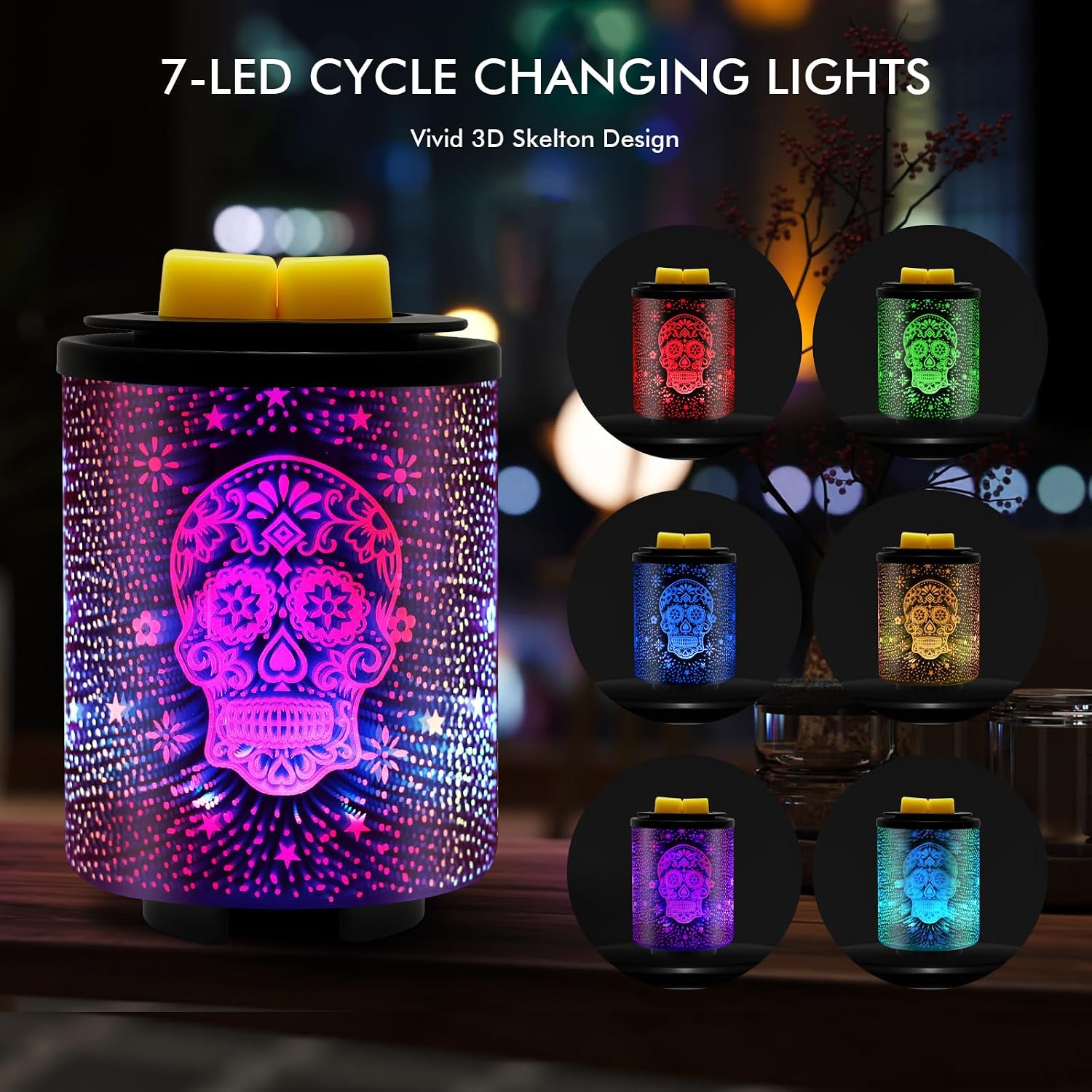 Electric Wax Melt Warmer with Timer (2/4/8H), 7-Color Changing LED, Removable Silicone Dish, PTC Safe Heating - 3D Glass Design for Home, Office Décor, Gifts for Mom