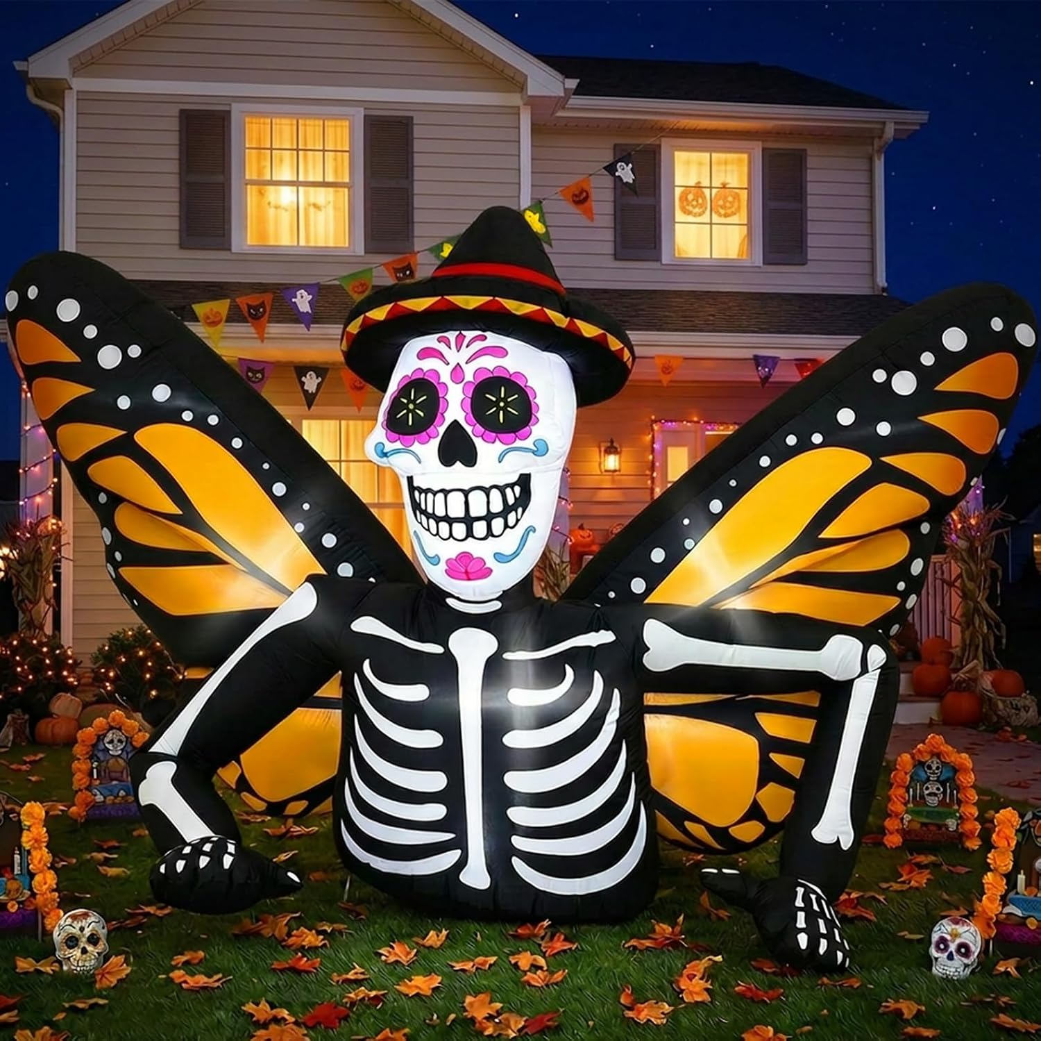 Halloween Inflatables Skeleton with Butterfly Wings for Roof Yard Decor