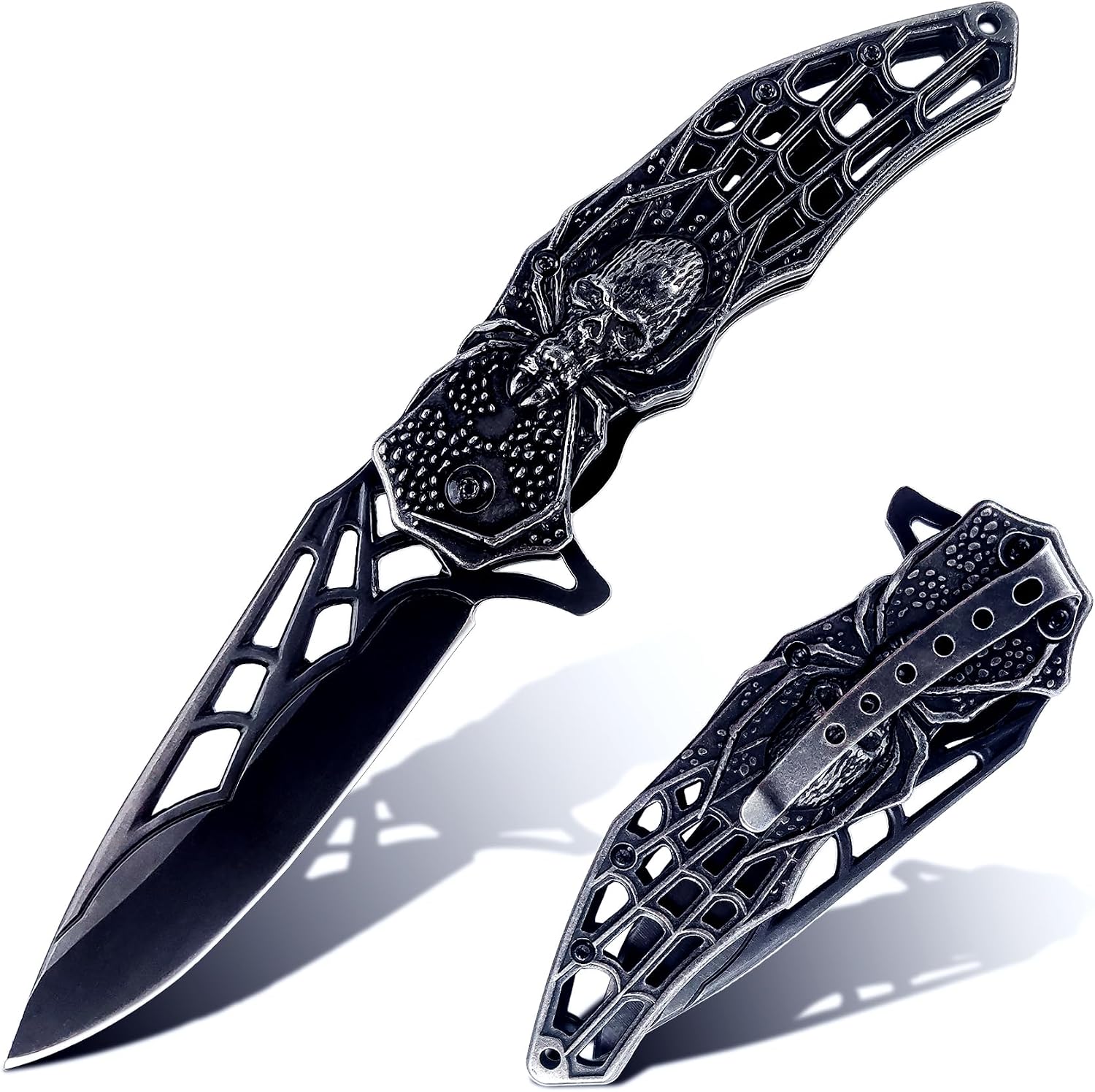 Pocket Folding Knife with Cool 3D Embossed Skull patterns, Great festival Christmas Gift EDC knife For Men Outdoor Survival Camping