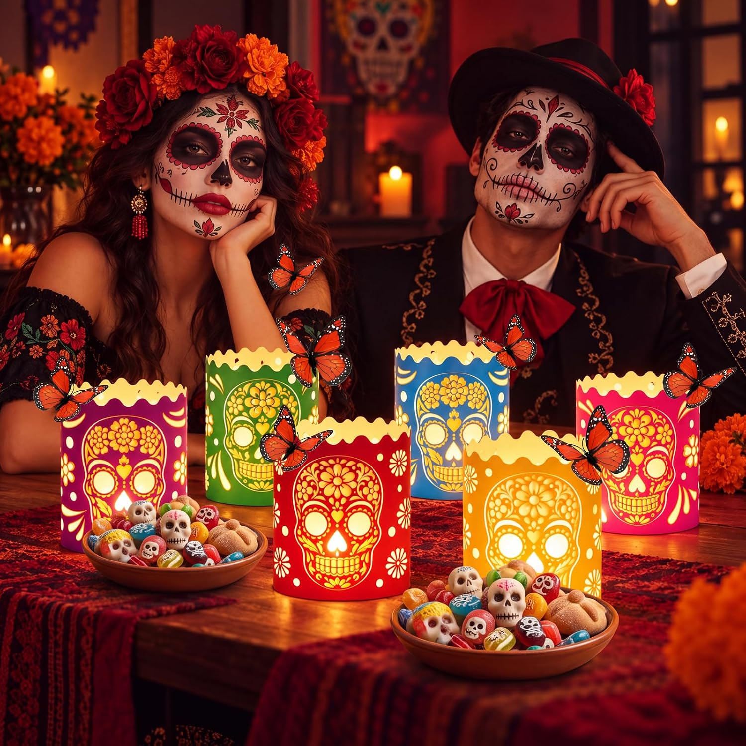 Dia De Los Muertos Candle Holders Wrap Decorations for Altar
