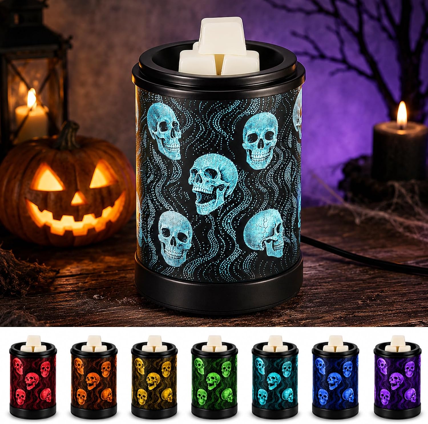 Wax Melt Warmer, Halloween Skulls Electric Colorful Light Wax Warmers