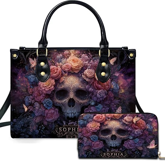 Personalized Halloween Leather Handbag – Custom Witch 3D Printing Effect Purses For Women – Spooky Gothic Shoulder Bag
