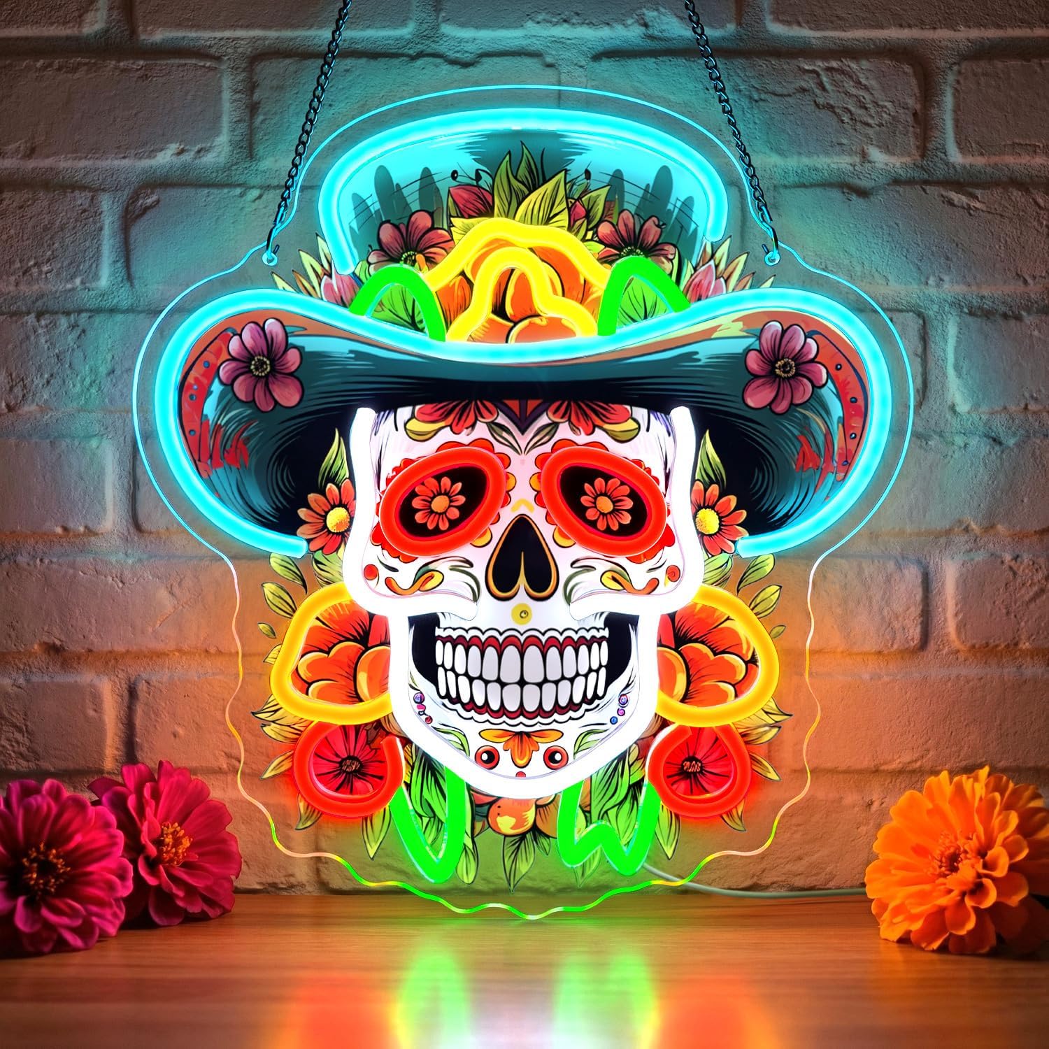 Day of the Dead Skull Neon Sign,Mexican Skull LED Wall Light