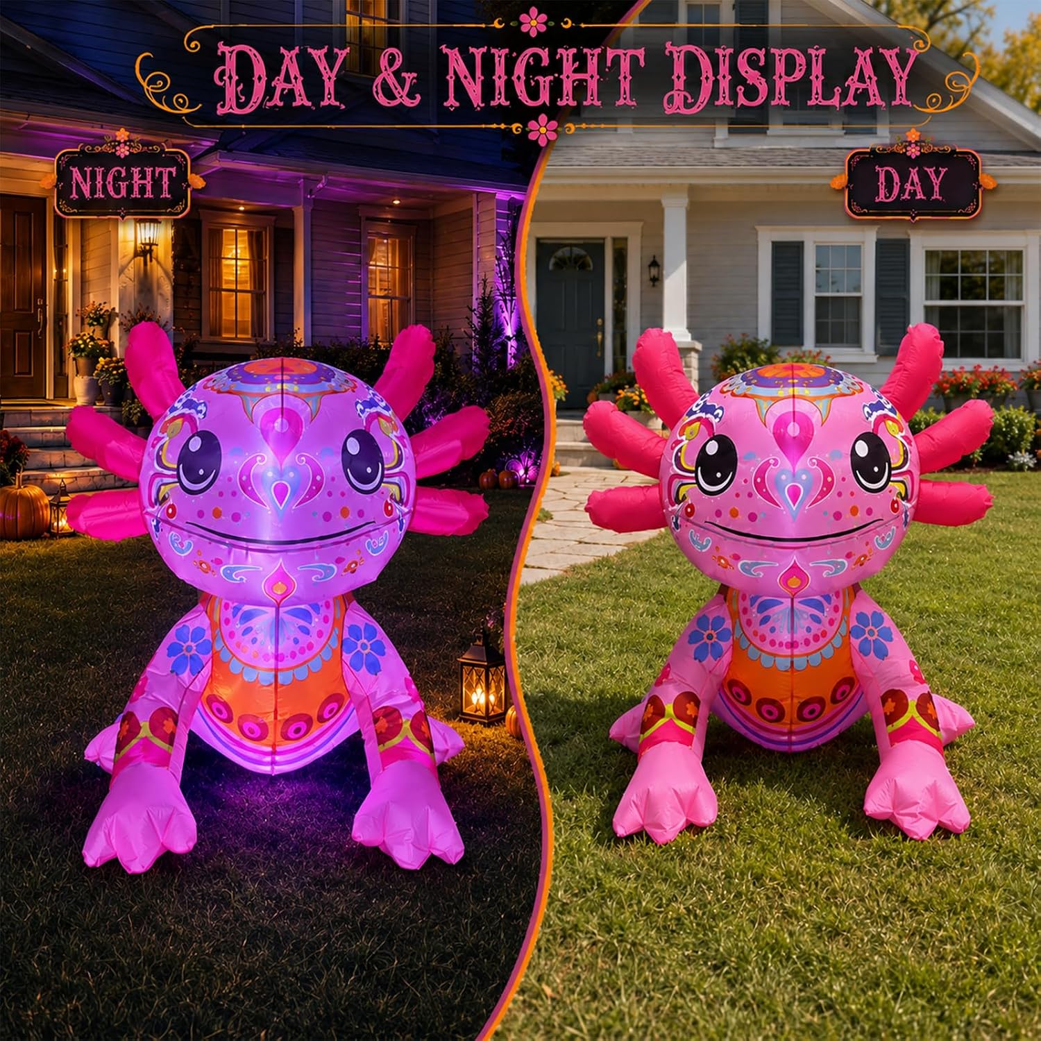 Halloween Inflatable Axolotl Decorations,Day of the Dead Blow Up Decor