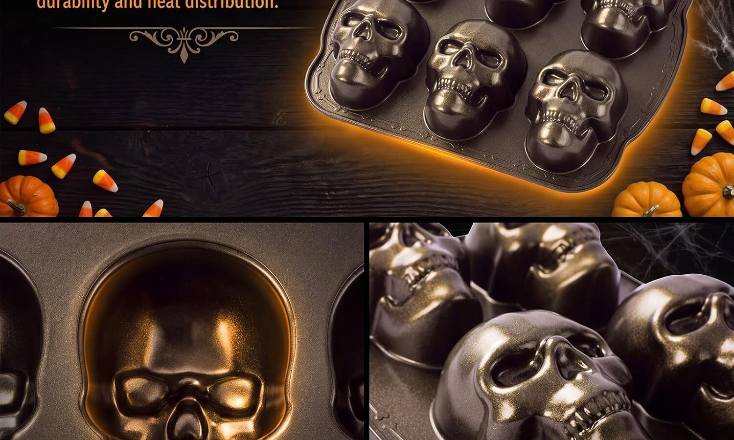 Halloween Skull Cake Pan, 2 Pack Pure Aluminum Baking Mold | Spooky Dessert Baking Tool