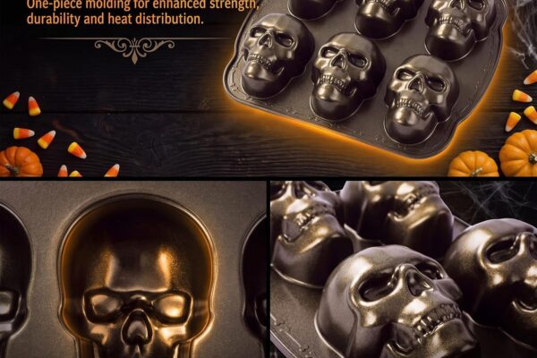 Halloween Skull Cake Pan, 2 Pack Pure Aluminum Baking Mold | Spooky Dessert Baking Tool