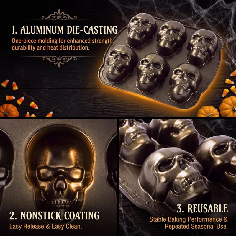 Halloween Skull Cake Pan, 2 Pack Pure Aluminum Baking Mold | Spooky Dessert Baking Tool