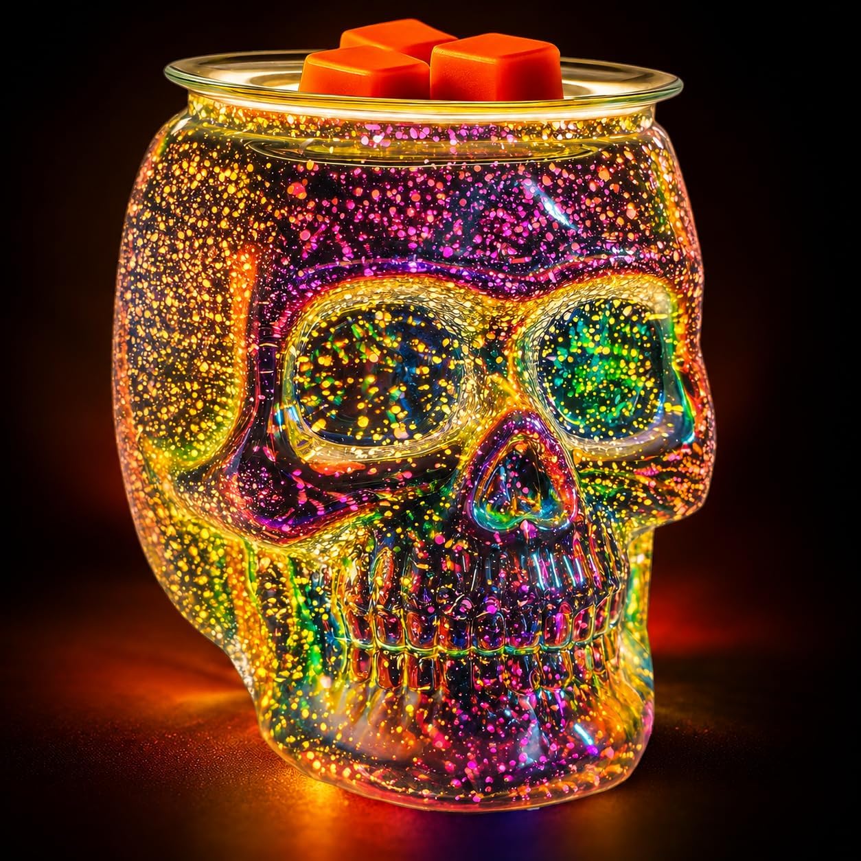 Wax Melt Warmer, Wax Warmer for Scented Wax with Light Bulb, Electric Skull Wax Burner, Halloween Fragrance Wax Melter for Home and Gifts (Rainbow Skull)