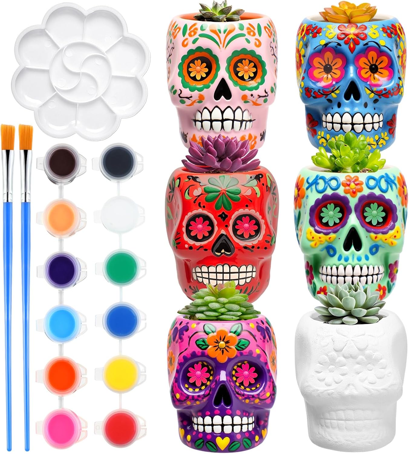 Pasimy 6 Set Ceramics to Paint DIY Succulent Planter Pots, Skull
