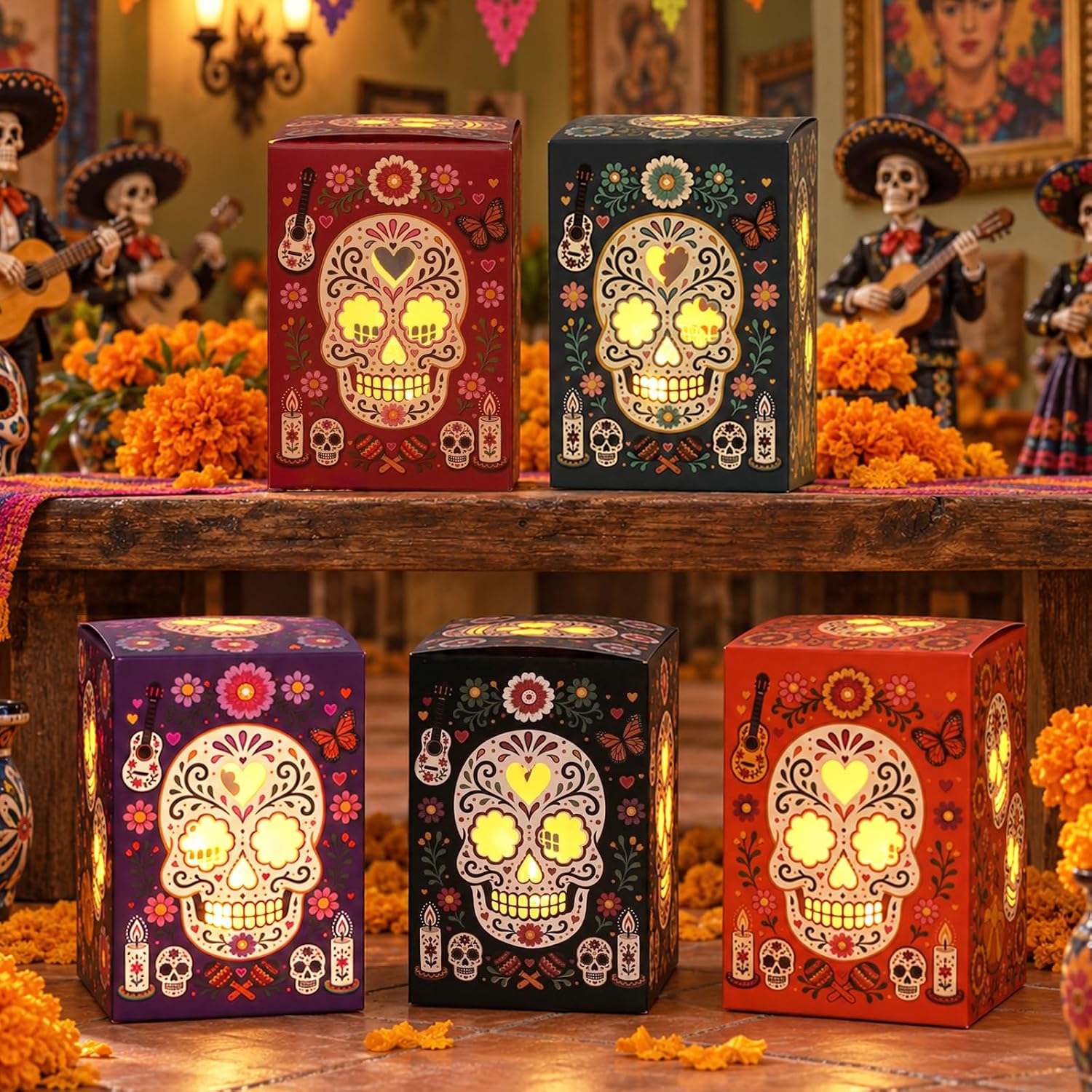 Dia De Los Muertos Decorations, Day of the Dead Candle Holder Boxes, 25PCS
