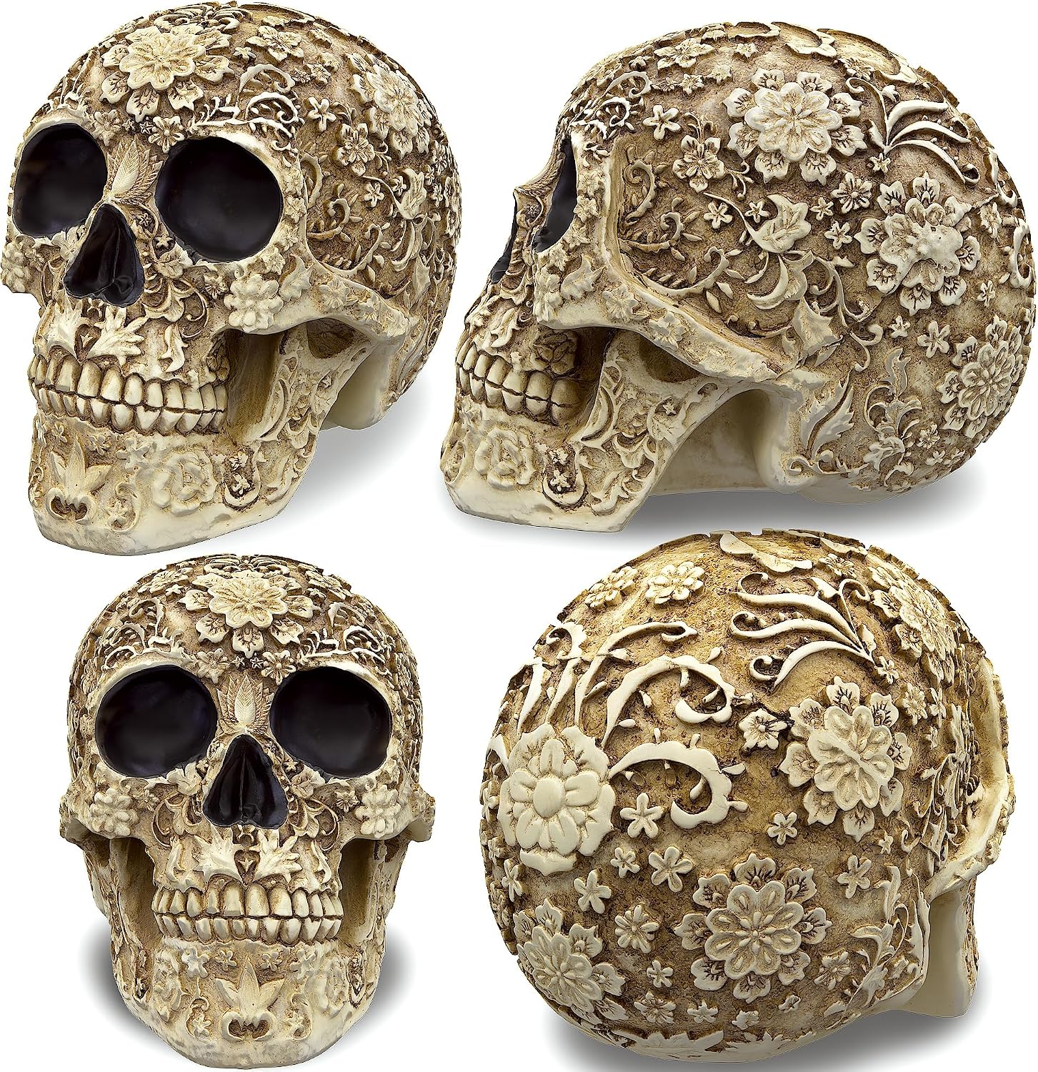 Life Size Skull Resin Floral Human Skull Model Adult Head Bone Model Day of The Dead Décor