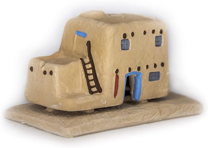 Incienso de Santa Fe - Casa de Adobe Natural Wood Incense Burner, Includes 20 Piñon Incense Bricks - Made in the USA - skull incense burner
