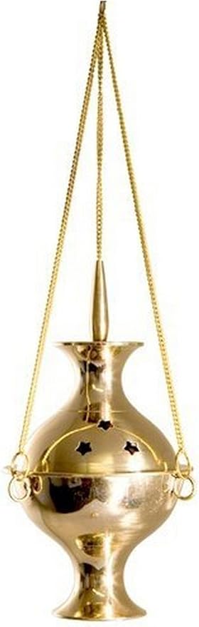 Accessories - Brass Burners Hanging Censer/Charcoal Incense Burner, 6" H - skull incense burner