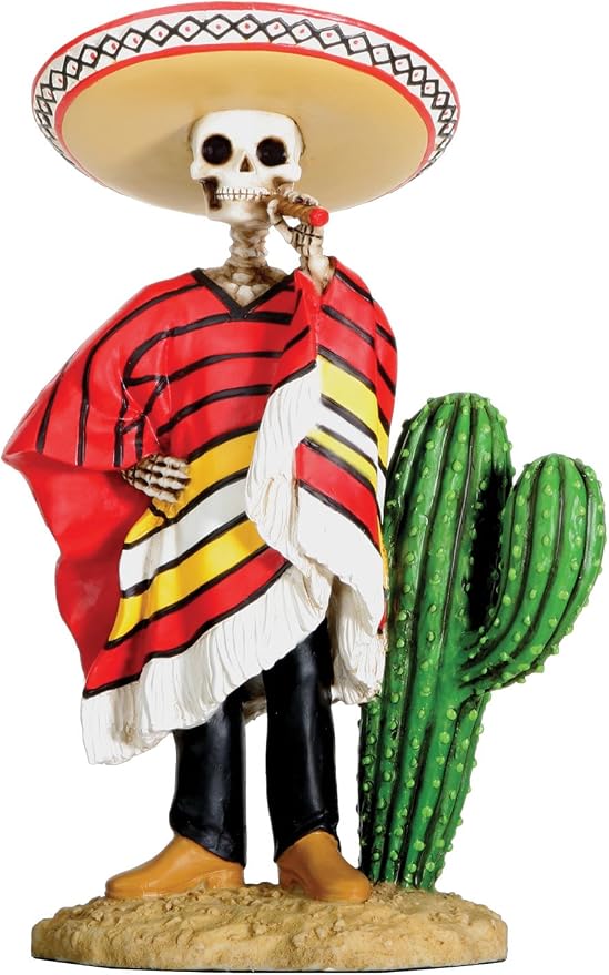 Dod Bandito Mexican Bandit with Cigar Skeleton Outlaw Sculpture - skull figurine