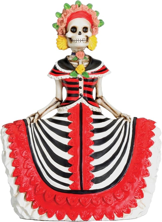 Dod Red Senorita Mexican Traditional Skeleton Sculpture - skull figurine