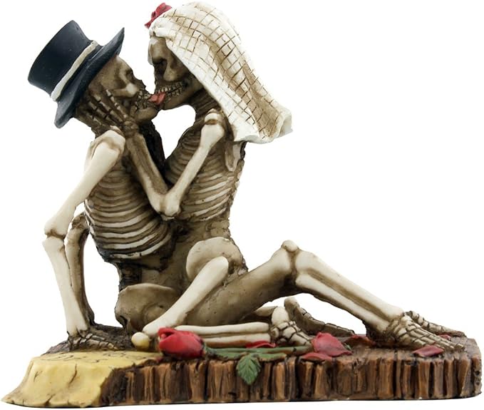 SUMMIT COLLECTION Love Never Dies Wedding Skeleton Couple Kissing Figurine Statue Eternal Love Skull Wedding Cake Topper 4 inch L - skull figurine