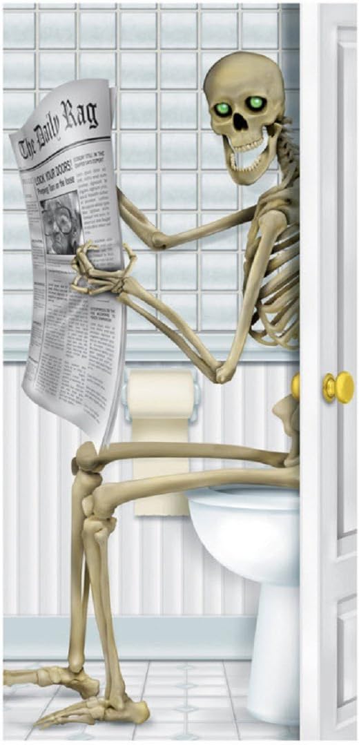 Beistle Skeleton Restroom Door Cover Halloween Decoration, 5 Ft x 30 in - skull toilet paper