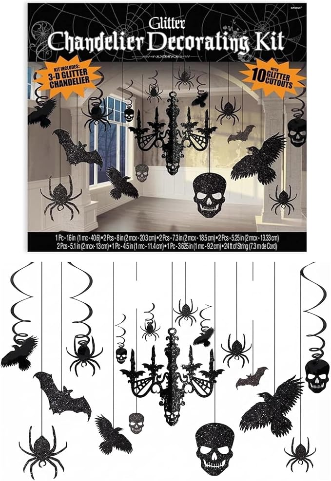Amscan | Party Decoration | Halloween Glitter Paper Chandelier Decorating Kit | 17 in a Package - skull lamp