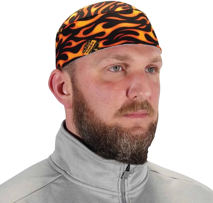 Ergodyne - 12514 Chill Its 6630 Skull Cap, Lined with Terry Cloth Sweatband, Sweat Wicking, Flames - skull hat