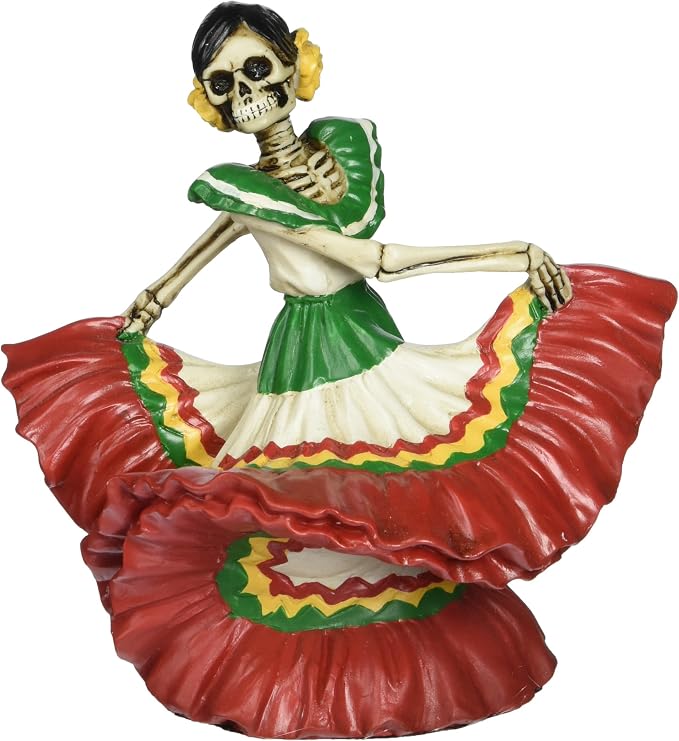 Skeleton Dod Dancing Senorita Red Figurine Decoration Collectible - skull figurine