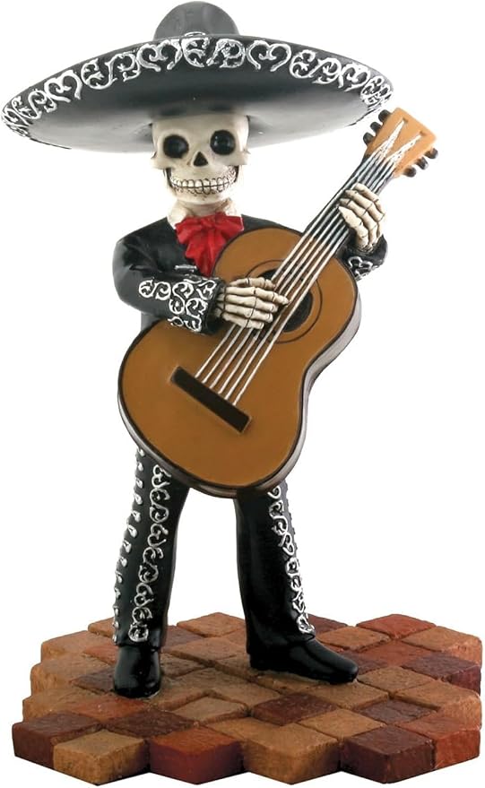 Skeleton Skull Black Mariachi Band Bassist Figurine Collectible - skull figurine