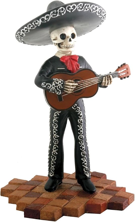 Skeleton Skull Black Mariachi Band Guitar Figurine Collectible - skull figurine