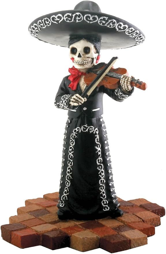 Skeleton Skull Black Mariachi Band Violin Figurine Collectible - skull figurine