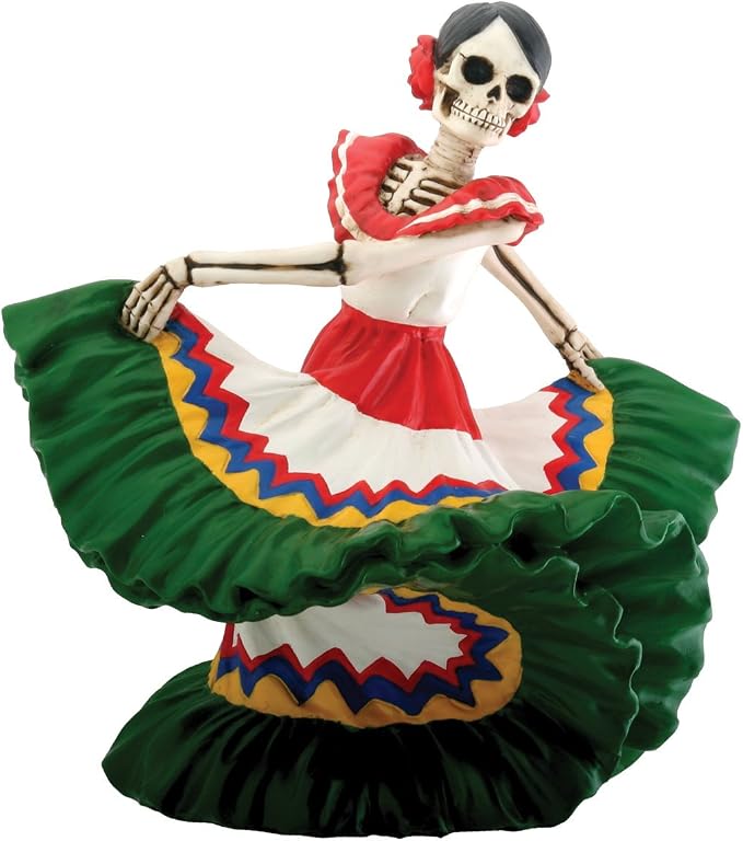 Day of the Dead Dancing Senorita (H: 5.5" x L: 6" x W: 4.5" & 2.25 lbs) - skull figurine