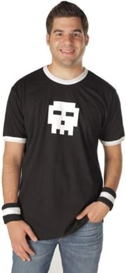 Scott Pilgrim vs. The World Pixel Skull Adult with White Ringers T-shirt Tee - skull tshirt