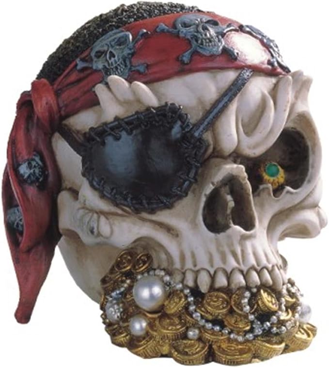 StealStreet SS-G-44015 Pirate Skull Head with Treasure Collectible Figurine Statue Decoration - skull figurine