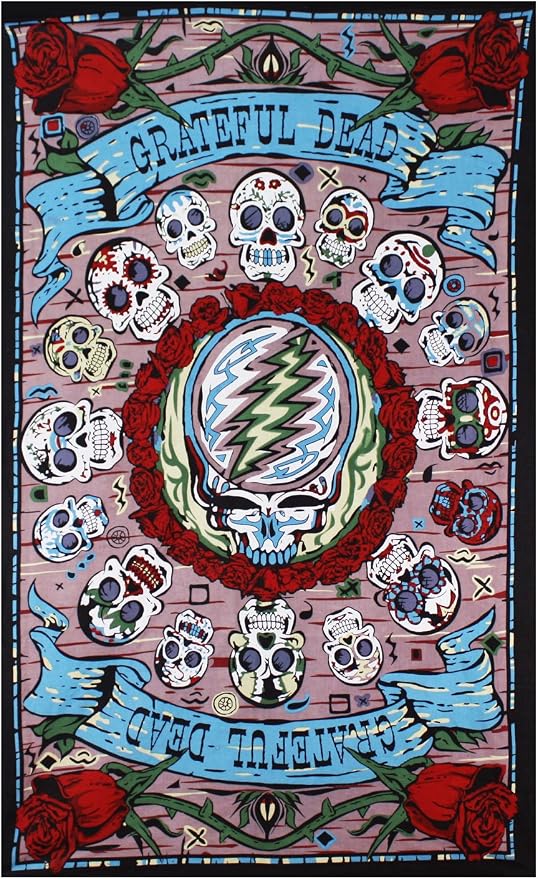 Sunshine Joy Grateful Dead 3D Mexicali Sugar Skulls Tapestry Wall Art Beach Sheet Huge 60x90 Inches - Amazing 3D Effects - skull wall art