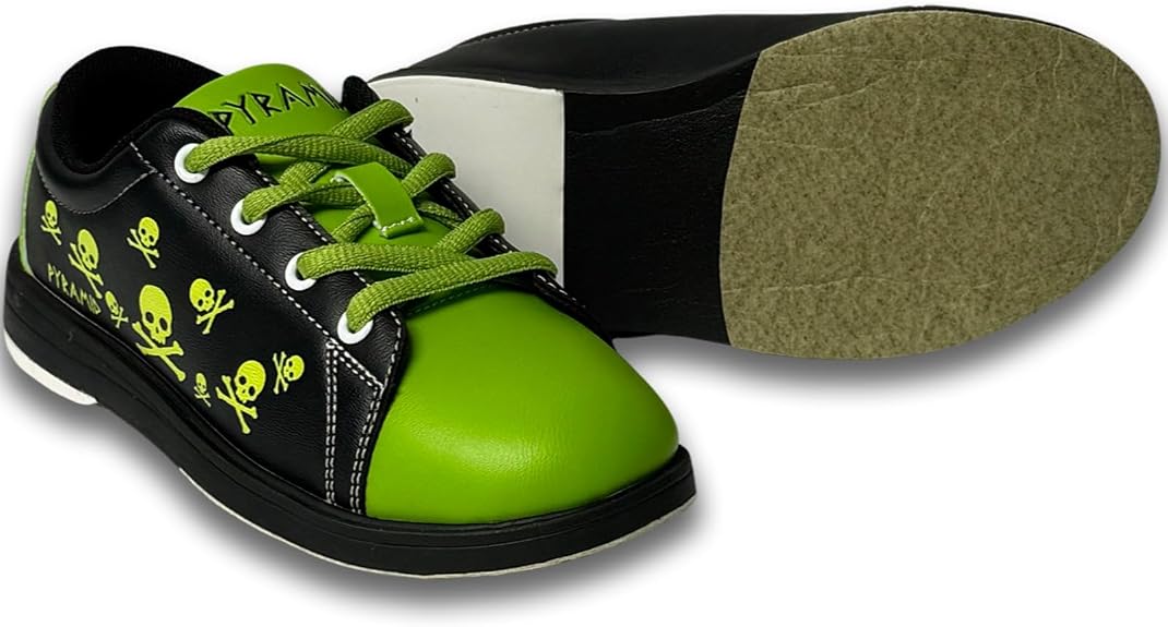 Pyramid Youth Skull Black/Green Bowling Shoes - Universal Slide Soles - sugar skull boots