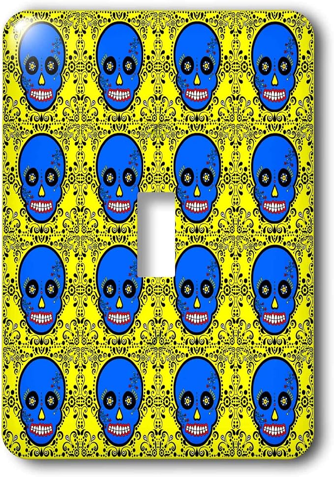3dRose lsp_28889_1 Day of The Dead Skull Día De Los Muertos Sugar Skull Print Blue Yellow Toggle Switchblue Yellow - skull plate