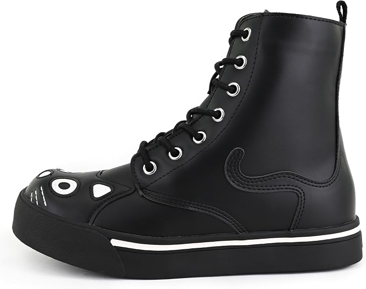 T.U.K. Kitty Cat Boots For Women, Faux Leather Lace Up Goth Boots - sugar skull costume