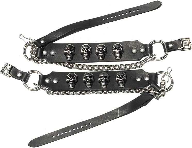 Biker Boots Boot Chains Black Topgrain Cowhide Leather with Cast Skulls - sugar skull boots