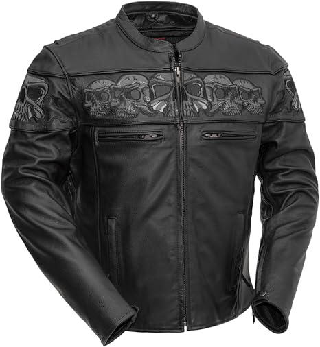 First Mfg Co - Savage Skulls - Men's Motorcycle Leather Jacket - skull jacket