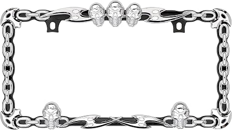 Cruiser Accessories 25135 Chrome/Black Skull and Chain License Plate Frame - skull plate